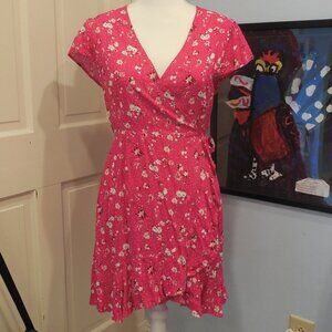 Pink floral wrap dress